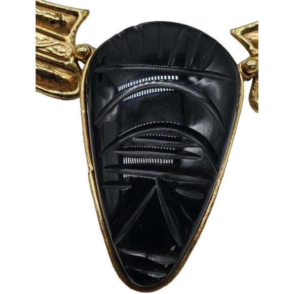 RARE Vintage IXEL Signed Aztec Mexican Necklace & Earrings- Obsidian Protection - Picture 6 of 16